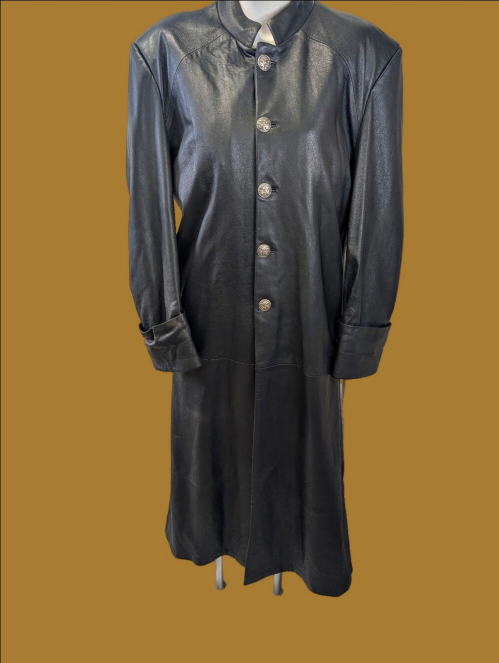 Vintage Coat Black Leather Duster Long Coat 90s Matrix Style, Goth, Steampunk M